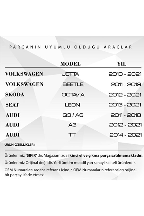 Vw Jetta Skoda Octavia Seat Audi Uyumlu Yağ Soğutucu Conta Takımı