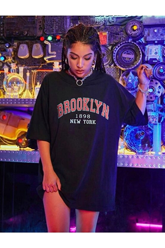 Unisex Oversize Siyah Brooklyn Tshirt