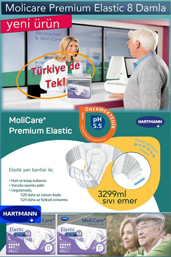 Molicare Elastic Premium Hasta Bezi Large, 72 Adet, 8 Damla 3299ml Sıvı Emme Kapasiteli