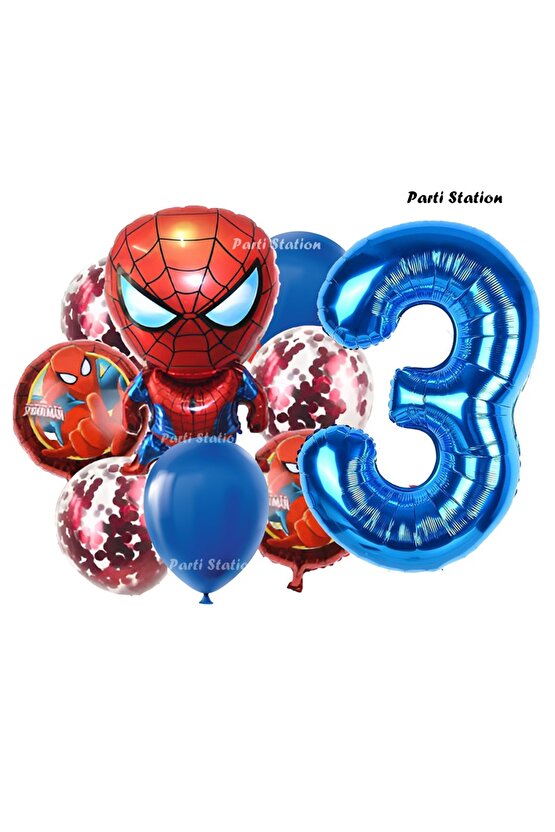 Spiderman Yıldız Balonlu 3 Yaş Konsept Doğum Günü Balon Set Örümcek Adam Spiderman Balon Set