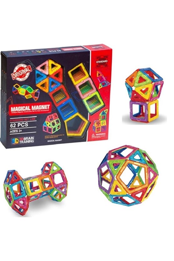 Original Magical Magnet 62 Parça - Orjinal Büyülü Mıknatıs - Mıknatıs Lego - Manyetik Lego Seti