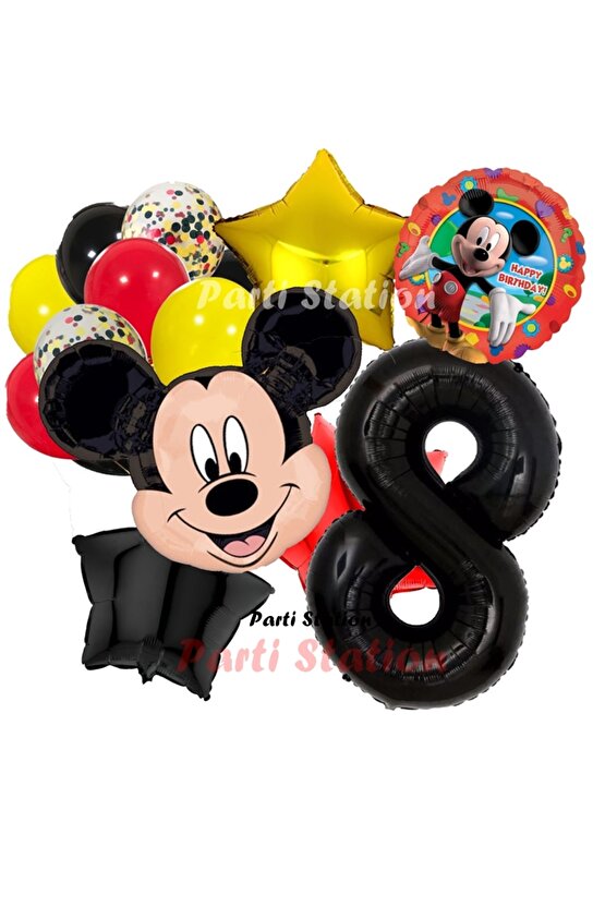 Mickey Mouse 8 Yaş Doğum Günü Parti Balon Seti Fare Mickey Mouse Konsept Balon Seti