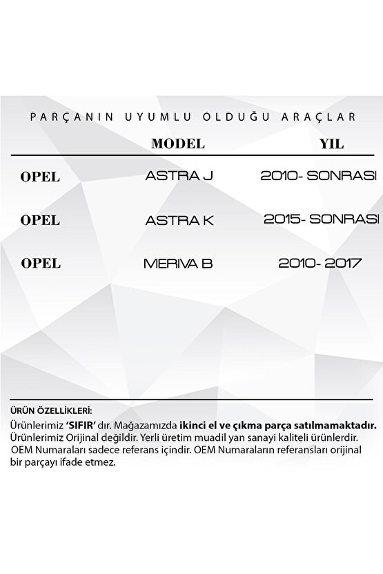 Opel Astra J, Astra K, Meriva B Için Ön Silecek Kapağı