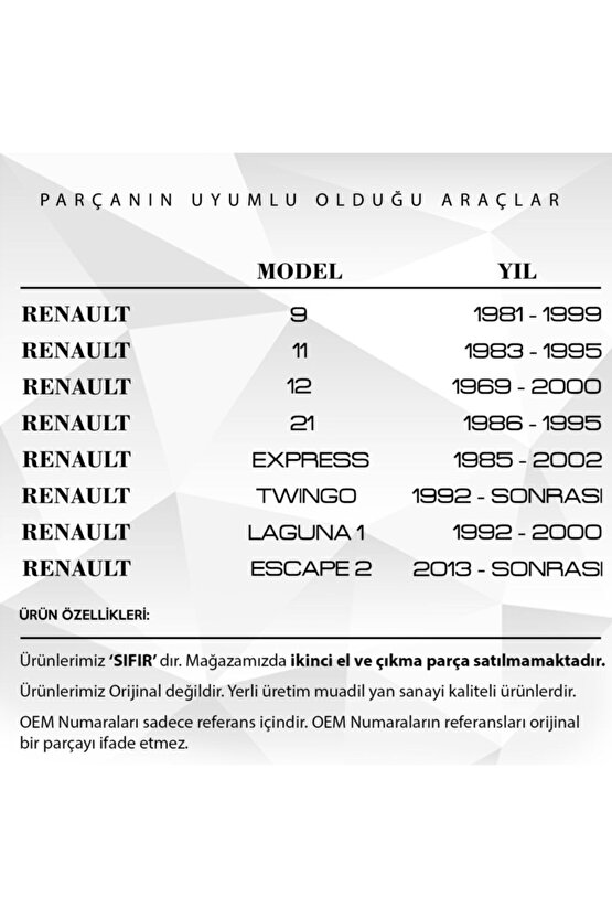 Renault 9 11 12  21 Twingo  Laguna Uyumlu Ayna Mesnet Plastiği