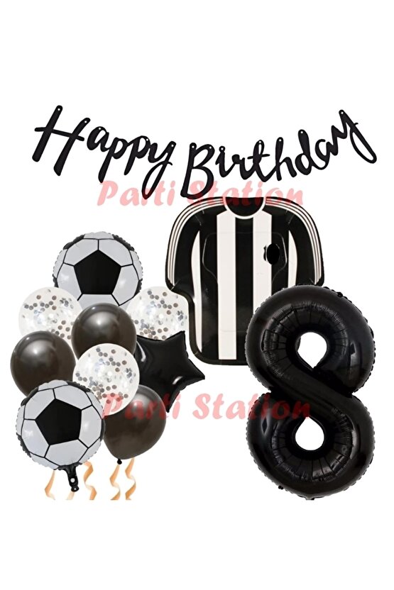 BJK Siyah Beyaz Balon Set Siyah Beyaz 8 Yaş Balon Set Futbol Balon Set BJK Doğum Günü Balon Set