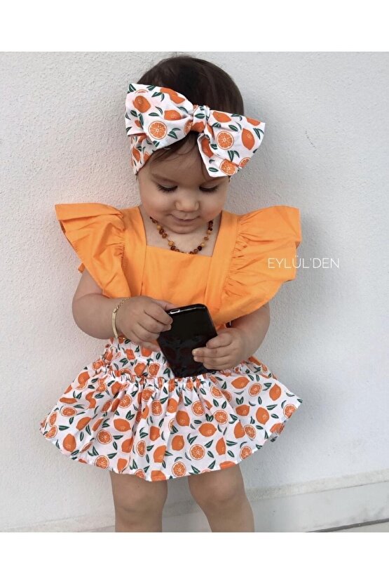 Portakallı Bebek Salopet Tulum