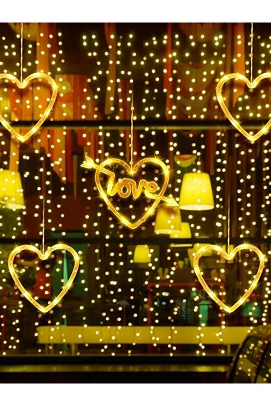 Kalp Love Led Işıklı Vitrin, Kapı Ve Cam Süsü Yılbaşı Led Dekoratif Aydınlatma Kapı Süsü