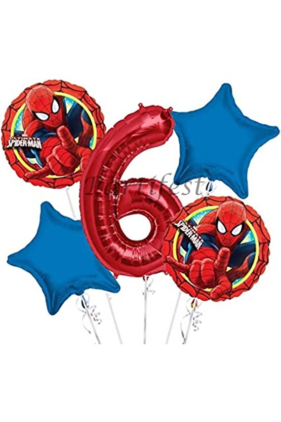 Spiderman Örümcek Adam 6 Yaş Balon Set Balon Folyo Set Spiderman Konsept Doğum Günü Set Yaş Balon