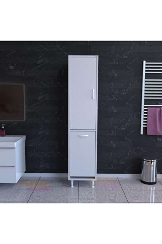 ALAÇATI 35x160 cm Çamaşır Sepetli Dolap, Banyo Düzenleyici Detarjan Temizlik Havlu Dolabı