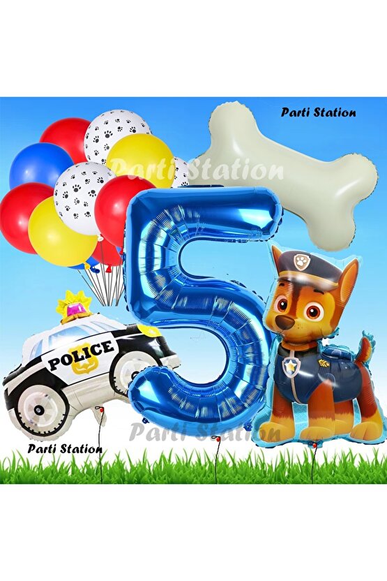 Paw Patrol Chase Köpek Konsept 5 Yaş Doğum Günü Parti Balon Set Paw Patrol Kemik Balon Set