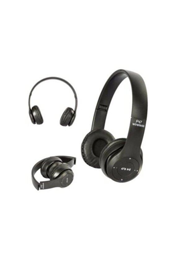 P47 Kablosuz Bluetooth Kulaklık Yükses Ses Ve Bass Fm Radyo Siyah Renk