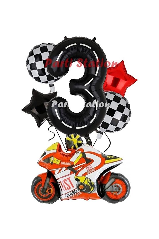 Motosiklet Yarış Motoru Konsept 3 Yaş Balon Set Motosiklet Doğum Günü Balon Set