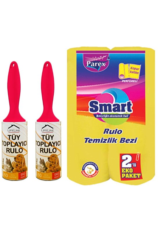 2 Adet Eko Tüy Toplayıcı Rulo 60 Yaprak Ve Parex Smart Rulo Temizlik Bezi 2li Perforeli