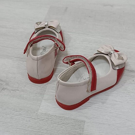 Fiyra 8009 Pembe-Beyaz Cırtlı El Yapımı Ortapedik Kız Bebe Babet Ayakkabı