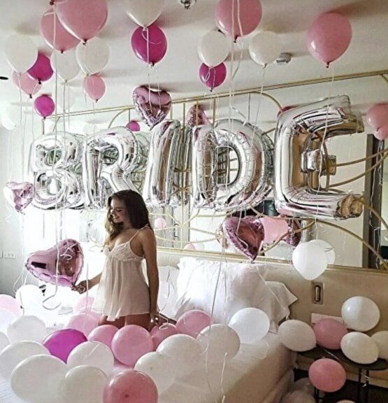 Gümüş BRİDE 40 inç 100 cm folyo 15 adet PASTEL PEMBE BEYAZ FUŞYA  balon set