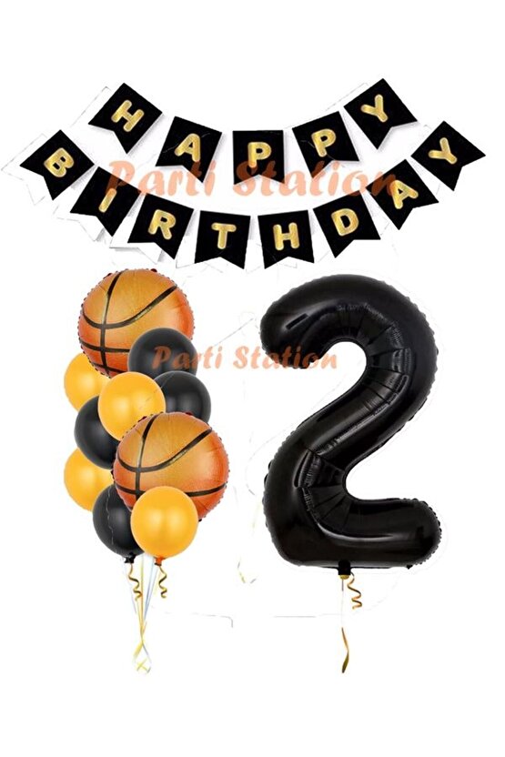 Basketbol Konsept 2 Yaş Siyah Balon Set Basketbol Tema Doğum Günü Balon Seti