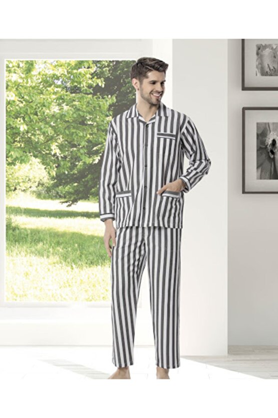 Erkek Apaj Yaka Poplin Pijama Takımı
