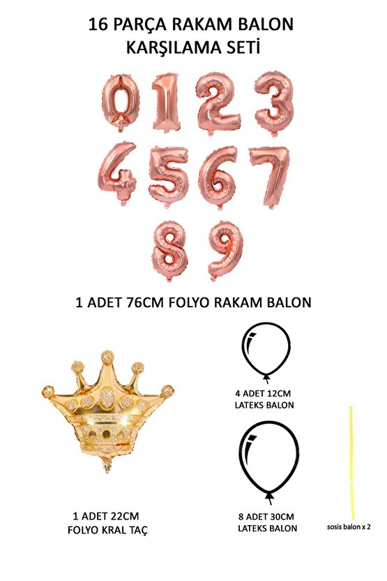 Rakam Balon Karşılama Seti 8 Yaş Rose Gold Rakam Balon Altın Kral Taçlı 8 Rakamlı Balon