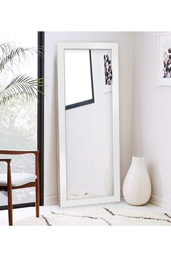 110 X 58 cm Beyaz Ahşap Dekoratif Retro Boy Ve Duvar Aynası