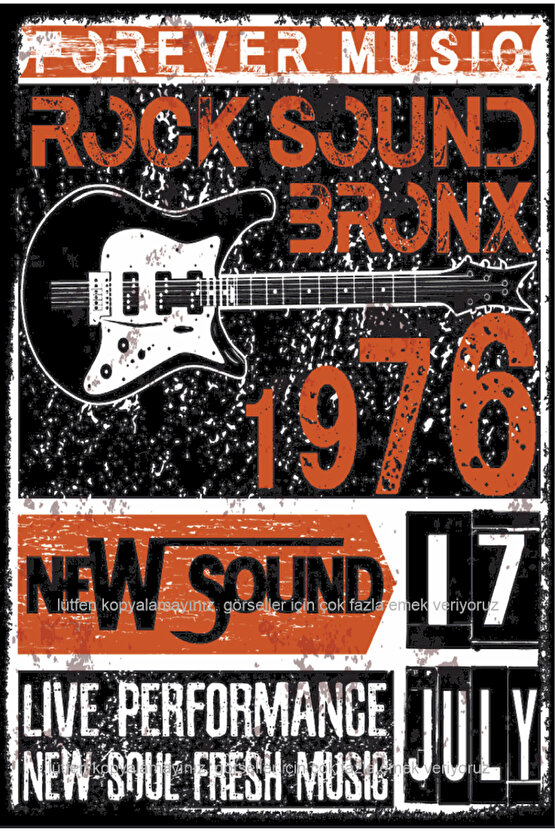 rock soung bronx müzik gitar ev dekorasyon tablo retro ahşap poster