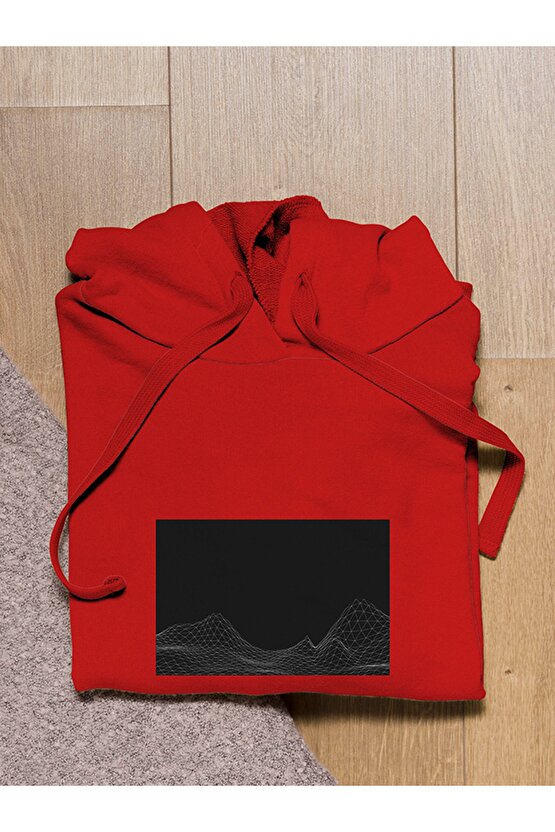 Vapor Wave Geometrik Baskılı Tasarım 2 Iplik Şardonlu Gri Hoodie Sweatshirt