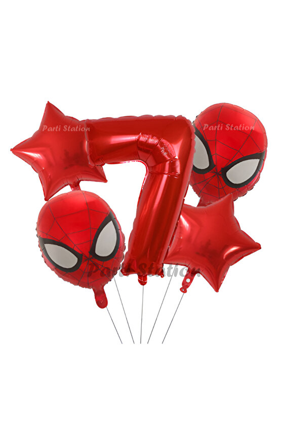 Spiderman Örümcek Adam 7 Yaş Balon Set Spiderman Konsept Kırmızı Rakam Balon Doğum Günü Set