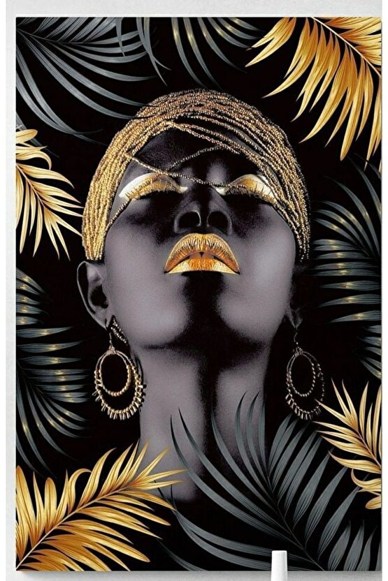 Afrikalı Kadın Siyah Gold Cam Tablo Duvar Dekoru