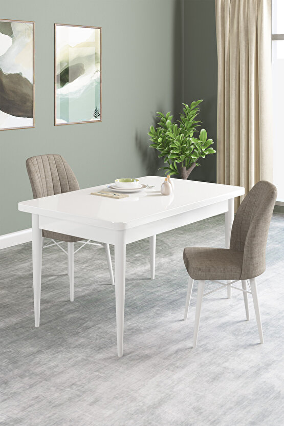 Vena Beyaz Desen 70x110 Sabit Mutfak Masası 2 Adet Sandalye