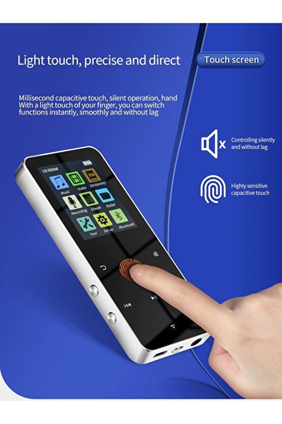 Bluetooth Lu Mp3 Mp4 Çalar Fm Radyolu Şarjlı Mp4 Player Dahili Hoparlör 8gb Hafızalı Ses Kaydı