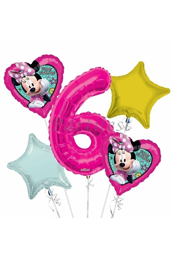 Minnie Mouse 6 Yaş Balon Set Balon Folyo Set Minnie Mouse Konsept Doğum Günü Set Yaş Balon