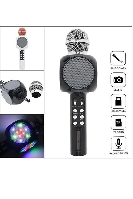 LED IŞIKLI ŞARJLI KABLOSUZ KARAOKE MİKROFON BLUETOOTH HOPARLÖR SES DEĞİŞTİRME SD KART USB GİRİŞLİ