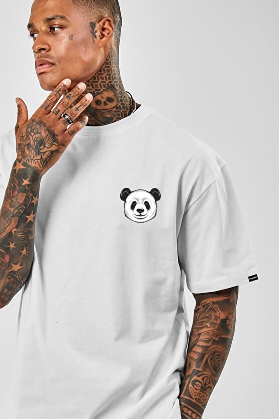 Unisex Panda Baskılı Oversize Geniş Kalıp Tshirt