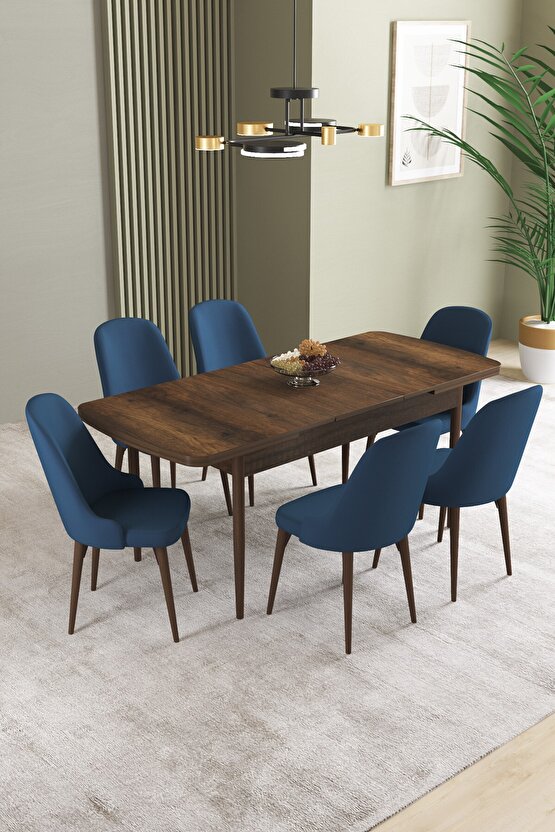 Ikon Barok Desen 80x132 Mdf Açılabilir Mutfak Masası Takımı 6 Adet Sandalye