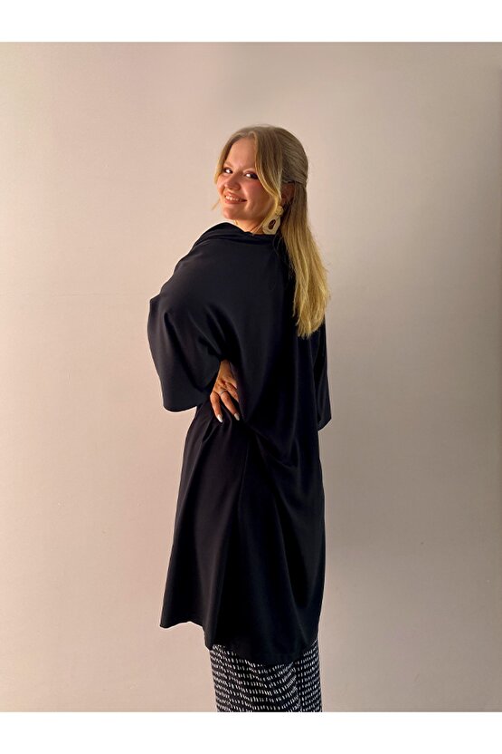 Lüx Polyester Kumaş Siyah Tiril Kimono