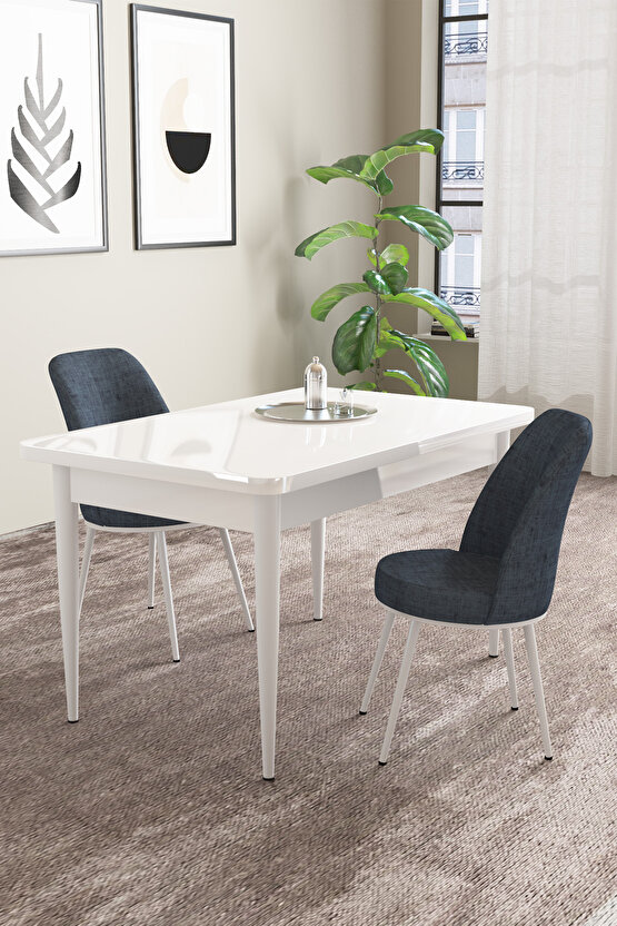 Emila Beyaz Desen 70x110 Sabit Mutfak Masası 2 Adet Sandalye