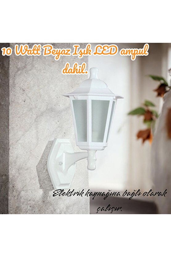 10 W. Beyaz Işık LED Ampulü DAHİL Dekoratif Bahçe, Balkon, Teras, Kapı Giriş Apliği, Bahçe Armatürü