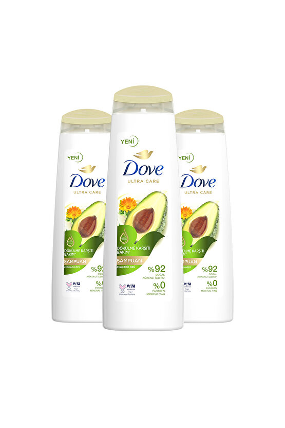 Ultra Care Saç Bakım Şampuanı Dökülme Karşıtı Bakım Avokado Özü 400 ml X3 Adet