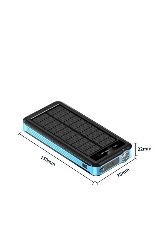 SOLAR POWERBANK GÜNEŞ ENERJİ PANELLİ 10000MAH KENDİNDEN KABLO ÇIKIŞLI LED IŞIKLI TAŞINABİLİR ŞARJ