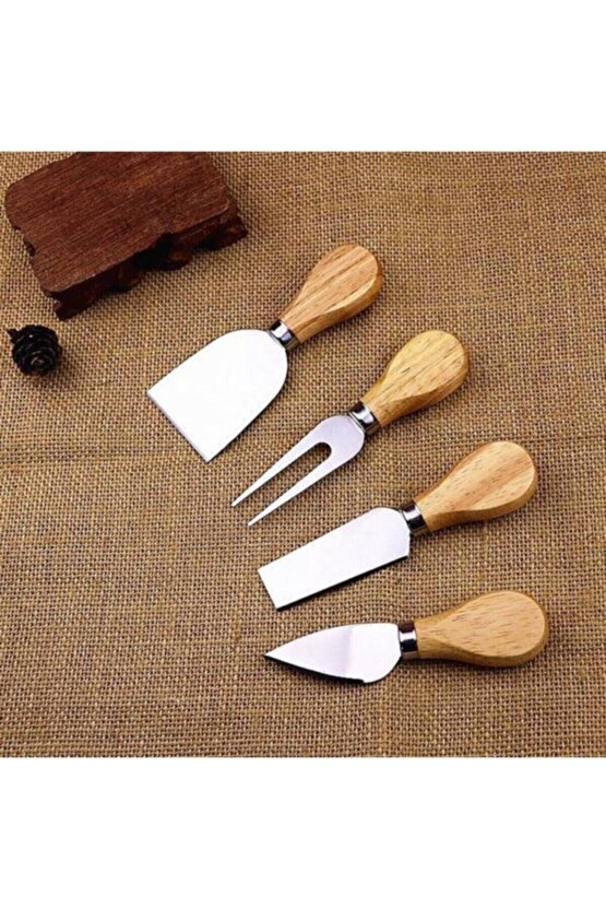 Bambu Saplı 4lü Çelik Servislik - Peynir Bıçağı Seti