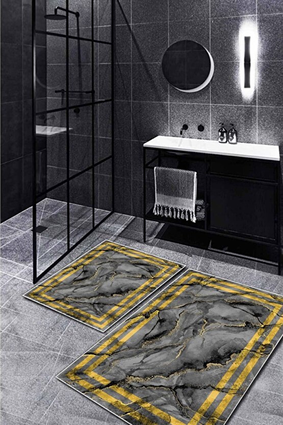 Banyo Paspas 2 Li Çerçeve Gold Mermer