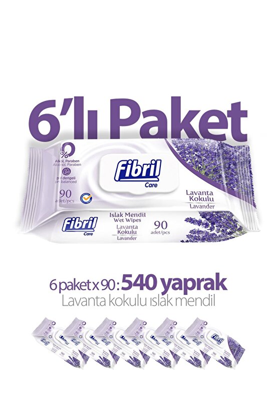 Lavanta Kokulu Islak Mendil 6x90 Lı Paket 540 Yaprak