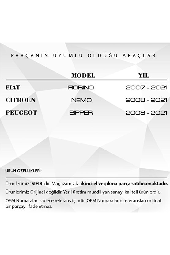 Fiat Fiorino, Citroen Nemo, Peugeot Için Bagaj Kilit Karşılığı