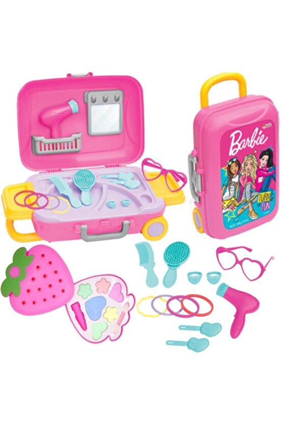 Kız Çocuk Barbie Oyuncak Güzellik Set Bavulum ve Çilek Makyaj Seti  Oyuncak