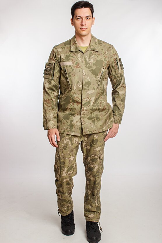 Kargo Cepli Kara Kuvvetleri Kamuflaj Renk Uzun Kollu Gomlek Ve Pantolon Takimi Camouflage