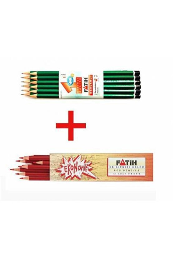 Kırmızı Kopya Kalemi Kurşun Kalem 12 Adet Set