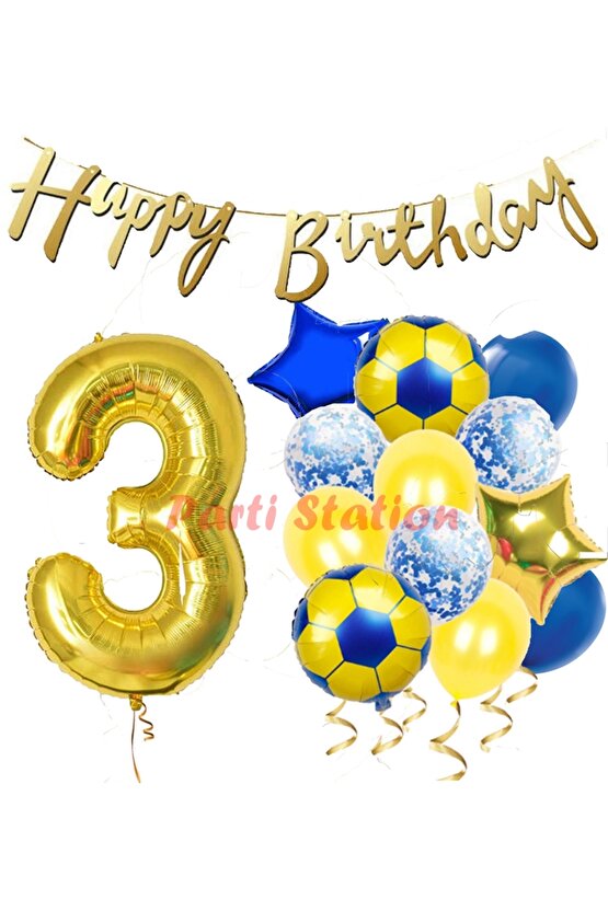 Sarı Lacivert Balon Set Sarı Lacivert 3 Yaş Balon Set Futbol Balon Set  Doğum Günü Balon Set