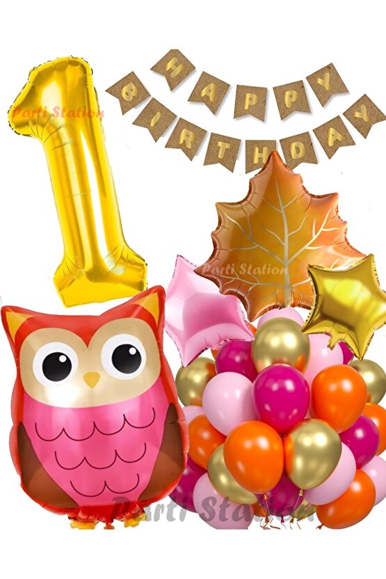 Orman Woodland Baykuş Konsept Doğum Günü 1 Yaş Balon Set Baykuş Tema Folyo Balon Set