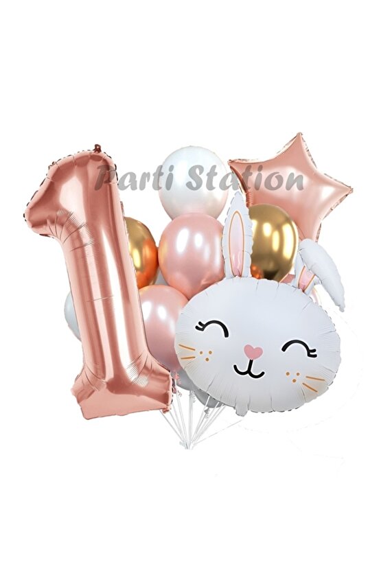 Tavşan Bunny Konsept 1 Yaş Balon Set Easter Sevimli Tavşan Woodland Doğum Günü Parti Balon Buketi