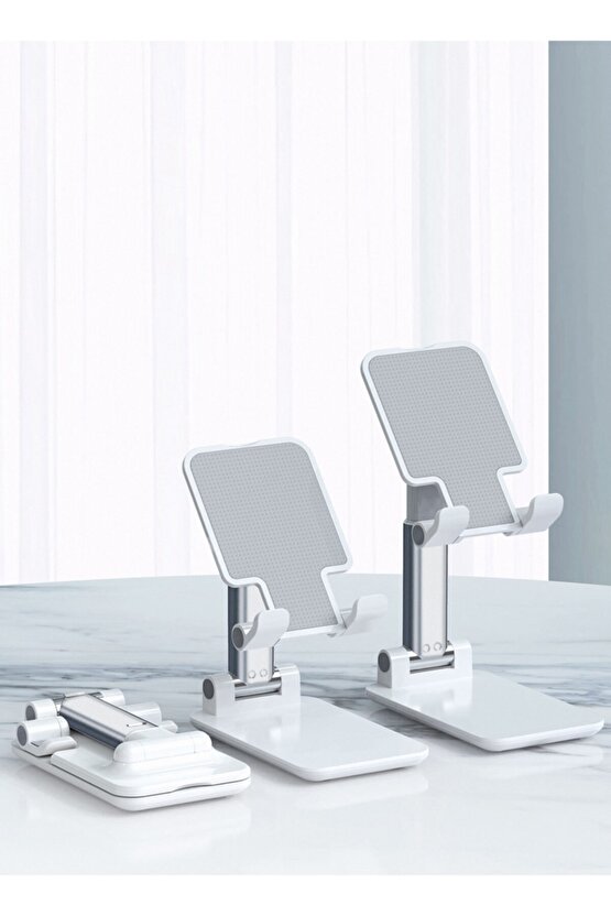 Beyaz Gümüş Katlanabilir Masaüstü Tablet ve Telefon Tutucu Deskop Stand Rz-054