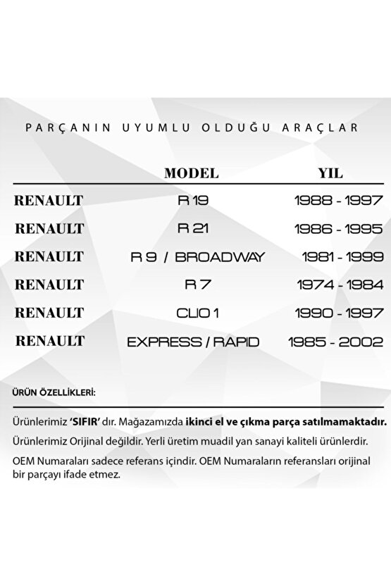 Renault R7, R9, Clio1, R19,r21, Rapid Için Cam Açma Kolu